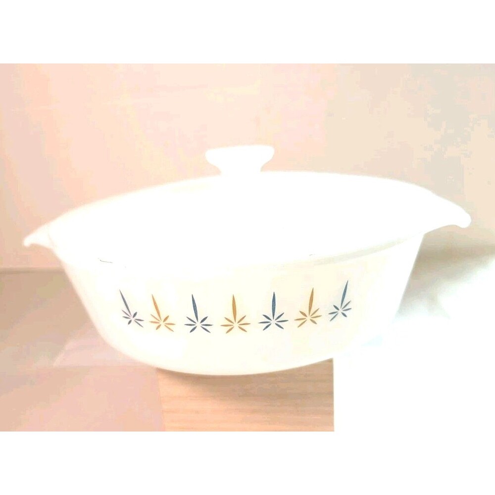 Vintage Fire King 1 1/2 quart Covered Casserole Bowl Candle Glow MCM